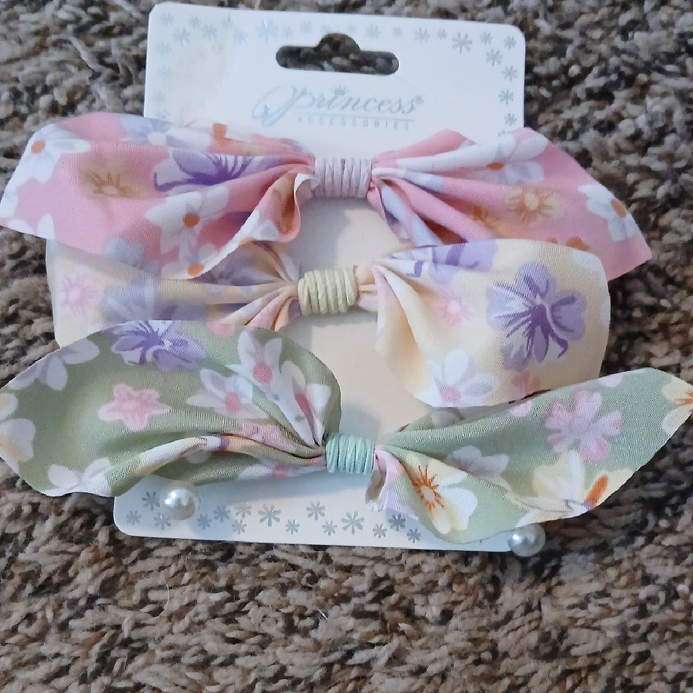 Princess Hair Bow Set - Pastel Pink and Green